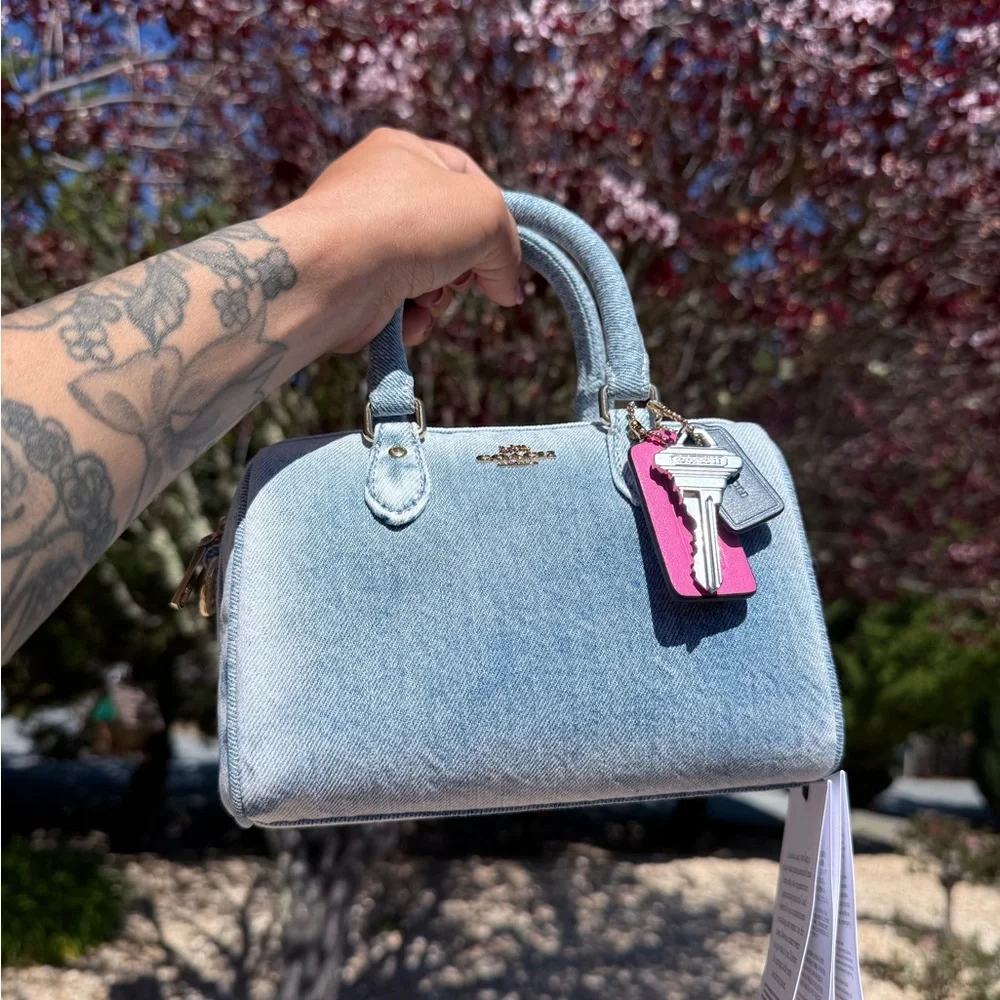 Coach Light Blue Denim Mini Rowan with Pink Tag - Picture 4 of 7